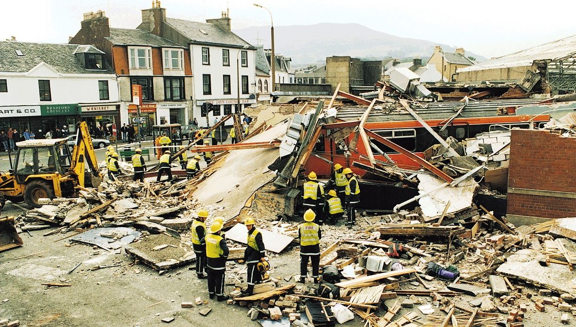 A scene from the Largs train crash of 1995